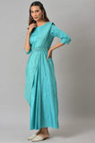 W For Woman Womens Polyester Teal Insta Saree Dress With Embroidered Belt Ankle Length 22Auw18050-120234 Blue Xs