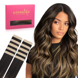 WENNALIFE Tape in Hair Extensions Human Hair Balayage Dark Brown Mixed Chestnut Brown Tape in Extensions, 10pcs 30g 22 inch Remy