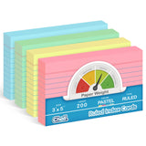 Chell 200 Count Index Cards 3x5 Inch Heavyweight, Ruled Front and Blank Back, 65 lb. Cover Weight, Pastel Colors