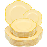 Liacere 50PCS Yellow Plastic Plates - Heavy Duty Disposable -Yellow and Gold Include 25PCS 7inch and 25PCS 10inch Plates for Mot