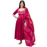 Anni Designer Women'S Rayon Blend Anarkali Embroidered Kurta With Pant & Dupatta (Aparnaa Pink_Xxl_Pink_Xx-Large),Pink,2XL