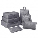 Heytohey Travel Packing Cubes Set Of 7, Grey, Luggage Organiser Bags With Shoe Bag, Drawstring Pouch And Zip Pouches