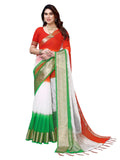Satrani Womens Printed Organza Saree (3193S281NA_White & Green & Orange)