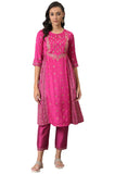 W for Woman Women Viscose Pink Flared Floral Printed Festive Kurta_22Auw18274-119793, X_Small