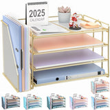 gianotter 4-Tier Paper Organizer With Magazine Holder, Desk Organizers and Accessories, Gold Desk Accessories, File Organizer fo