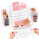 16 PCS Extendable Drawer Organizer Set Clear Stackable Vanity Storage Bins