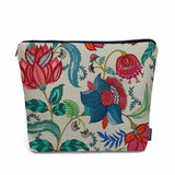 Kalygon Exotic Flower Cosmetic Travel Bag For Toiletries, Retro Ethnic Flowers Makeup Bag Toiletry Bags For Women, Flax Cosmetic