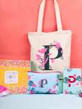 Doodle Monogram P Diary Gift Set With Tote Bag And Pouch | B6 Soft Bound Ruled Notebook | Stationery Gift Set For Women