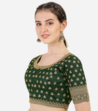 Pujia Mills Women'S Silk Embroidery Sequins Work Readymade Saree Blouse Green 38