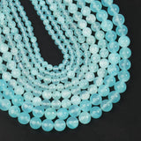 Yochus 60pcs Light Blue Chalcedony Round Smooth Stone Beads for Bracelet Making