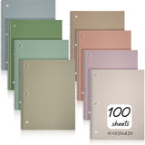 Teling 8 Pcs 1 Subject Spiral Notebook Wide Ruled Colored Notebook 8 x 10 1/2 Inch Pastel Spiral Notebook 3 Hole Divider Pockets