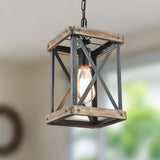 wochos Farmhouse Pendant Light, Adjustable Metal and Wood Chandelier Light Fixture, Rustic Pendant Lighting for Kitchen Island,