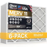 BNX TruFilter 20x24x1 Air Filter MERV 11 (6-Pack) - MADE IN USA - Allergen Defense Electrostatic Pleated Air Conditioner HVAC AC
