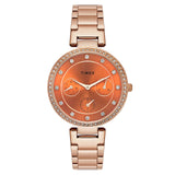 Timex Analog Watch For Women With Orange Round Dial & Rose Gold Stainless Steel Bracelet Band Water Resistant Women'S Wrist Watc