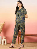 Modeve Women Shirt Pant Navy Abstract Print Co-Ord Set_Large
