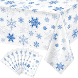 8 Pieces Snowflake Christmas Party Tablecloth Decorations,Plastic White Snowflake White Blue Xmas Backdrop Sign Table Cover Bann