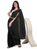 Shiv Textiles Womens Plain Pure Georgette Full Crushed Saree (Crsh-Black 1)