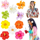 10 Pcs Hawaiian Flower Hair Clips for Women, Plumeria Hibiscus Hair Clips, 3.5 Inch Artificial Flower Clips for Vacation Party B