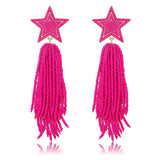 BSJELL Star Earrings Dangling for Women Beaded Pink Star Tassel Drop Earrings Handmade Statement Bohemian Waterfall Earrings Par