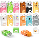 Sooez 12 Pack Pencil Erasers, Cute Animal Eraser with Clean up Roller and Cover, Latex-Free, Bulk Art Drawing Erasers for Teens