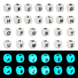 FASHEWELRY 52Pcs Glow in the Dark Silicone Letter Beads 12mm Cube Luminous Alphabet Beads A-Z White Silicone Beads Bulk for Brac