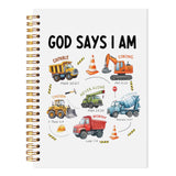LADOCK God Say I Am Christian Construction Spiral Notebook, Bible Verse Truck Notebook for Kids Boys, Affirmation for Kids Journ