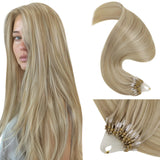 LaaVoo Microbead Hair Extensions Highlight Blonde Micro Loop Hair Extensions Real Human Hair Golden Blonde Highlights Light Blon