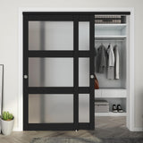 JUBEST Sliding Closet Door 72(Double 37) x 80, 3-Lite Frosted Glass Bypass Door with Hardware Kit & Matching Fascia, Pre-Drilled