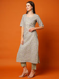 Anni Designer Women'S Cotton Blend Printed Straight Kurta With Pant (Batakli-Pista_S_Pista_Small),Pista,S,Cotton Blend,Regular,