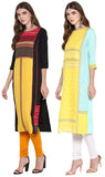 Gosriki Women'S Multi-Coloured Crepe Straight Calf Length Ethnic Printed Kurti(Pack Of 2)(Kurti-Combo-108-Xxl_Multi-Coloured),Multicolour,2,B07Z5Y2YHB