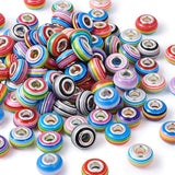Beadthoven 100pcs Rainbow Striped European Beads Large Hole Colorful European Slide Charm Beads Sapcers for European Bracelet Je