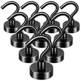 FINDMAG 10 Pack Black Magnetic Hooks, 30lbs Neodymium Magnet Hooks for Hanging, Strong Magnetic Hooks Magnet with Hooks for Home