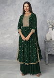 Xomantic Fashion Women'S Ethnic Wear Nyra Cut Embroidery Kurti Plazzo And Dupatta (Large, Green)