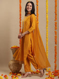 Anni Designer Women'S Rayon Blend Straight Embroidered Kurta With Pant & Dupatta (Likha Yellow_4Xl_Yellow_Xxxx-Large),Yellow,4XL,Rayon Blend,Regular,