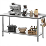 DWVO 60x24in Stainless Steel Table, NSF Metal Prep Worktable with Backsplash for Kitchen Restaurant Hotel Garage Warehouse Home