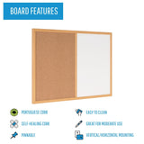 Maya Combo Board, Melamine Dry-Erase And Cork, 24 X 36, Oak Frame