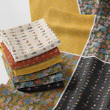 Patchwork Fabric Panel 100x155 cm, 100% Cotton Satin, 6 Coordinated Floral Botanical Patterns, Mustard Yellow & Dark Garden Quil
