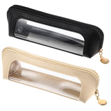 Kifmurase 2Pcs Clear Makeup Brush Bag, Leather Slim Makeup Case, Portable Transparent Waterproof Cosmetic Pouch with Zipper, Dou