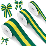 Cunno 3 Rolls Green Gold and Yellow Stripe Grosgrain Ribbon Decorating Material Double Face Polyester Fabric Ribbons Roll for Ch