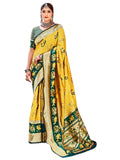 Leriya Fashion Womens Pure Jacquard Banarasi Kanjivarm Cotton Silk Saree with Blouse Piece | Sarees (Yellow)
