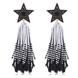 BSJELL Star Earrings Dangling for Women Beaded Star Tassel Drop Earring Handmade Statement Bohemian Waterfall Earring Party Conc