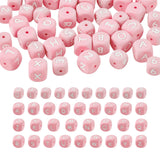 Boutigem 46Pcs 12mm Pink Cube Number Letter Silicone Beads Square Capital Letter Soft Rubber Focal Beads Alphabet A-Z Loose Spac