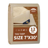 RAINDEWAY 7x30 Feet Heavy Duty Tarp,12 Mil Tan Waterproof Poly Tarp Cover,UV Resistant,Weatherproof,Durable,Multipurpose Tarps w