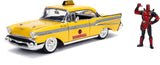 Jada 1957 Chevrolet Bel Air Taxi Yellow with Deadpool Diecast Figure Marvel Series 1/24 Diecast Model Car 30290, Multicolor