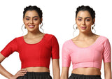 Toplot Cotton Blend Lycra Stretchable Readymade Blouses Pack Of 2 (Combo-5058-Bbp-Red-38),Baby Pink-Red,38,B0CV585K6K