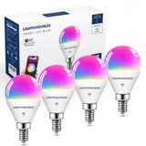 Lightinginside E12 Smart Light Bulbs 50W Equivalent, WiFi G16 1/2 RGBCW Candelabra Ceiling Fan Smart Bulb Compatible with Alexa/