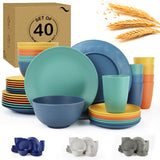 Wheat Straw Dinnerware Sets for 8,Dishwasher & Microwave Safe Plates and Bowls Sets 40 PCS, Unbreakable Dish Sets for Kitchen,Ca