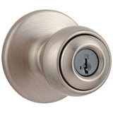 Kwikset Polo Entry Door Knob with Lock and Key, Secure Keyed Handle Exterior, Front Entrance and Bedroom, Satin Nickel, Pick Res