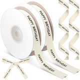 Wavwavw 20 Yards Happy Birthday Cotton Ribbon, Natural 5/8 Inch 100% Cotton Herringbone Twill Ribbon for Crafts Gift Wrapping Bi