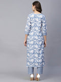 Gosriki Women'S Cotton Blend Printed Straight Kurta With Pant (Pustak Navy Blue-Nw-Gs_Xl_Navy Blue_X-Large),Navy Blue,,B0C3ZZ23J4